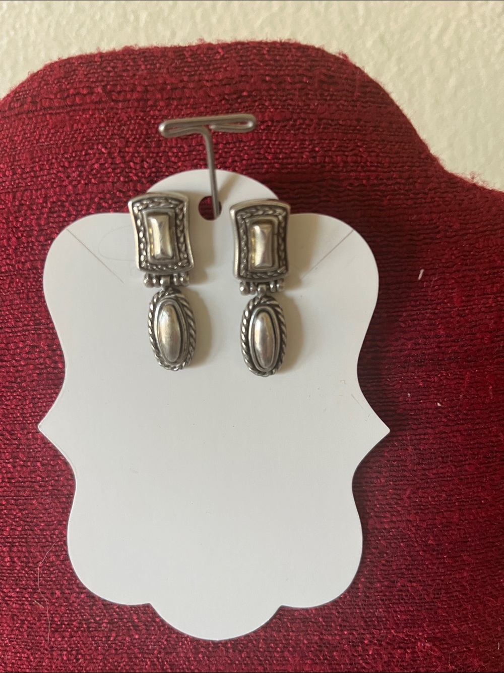 Sterling-Style Silver Tone Dangle Earrings - Elegant Oval Design